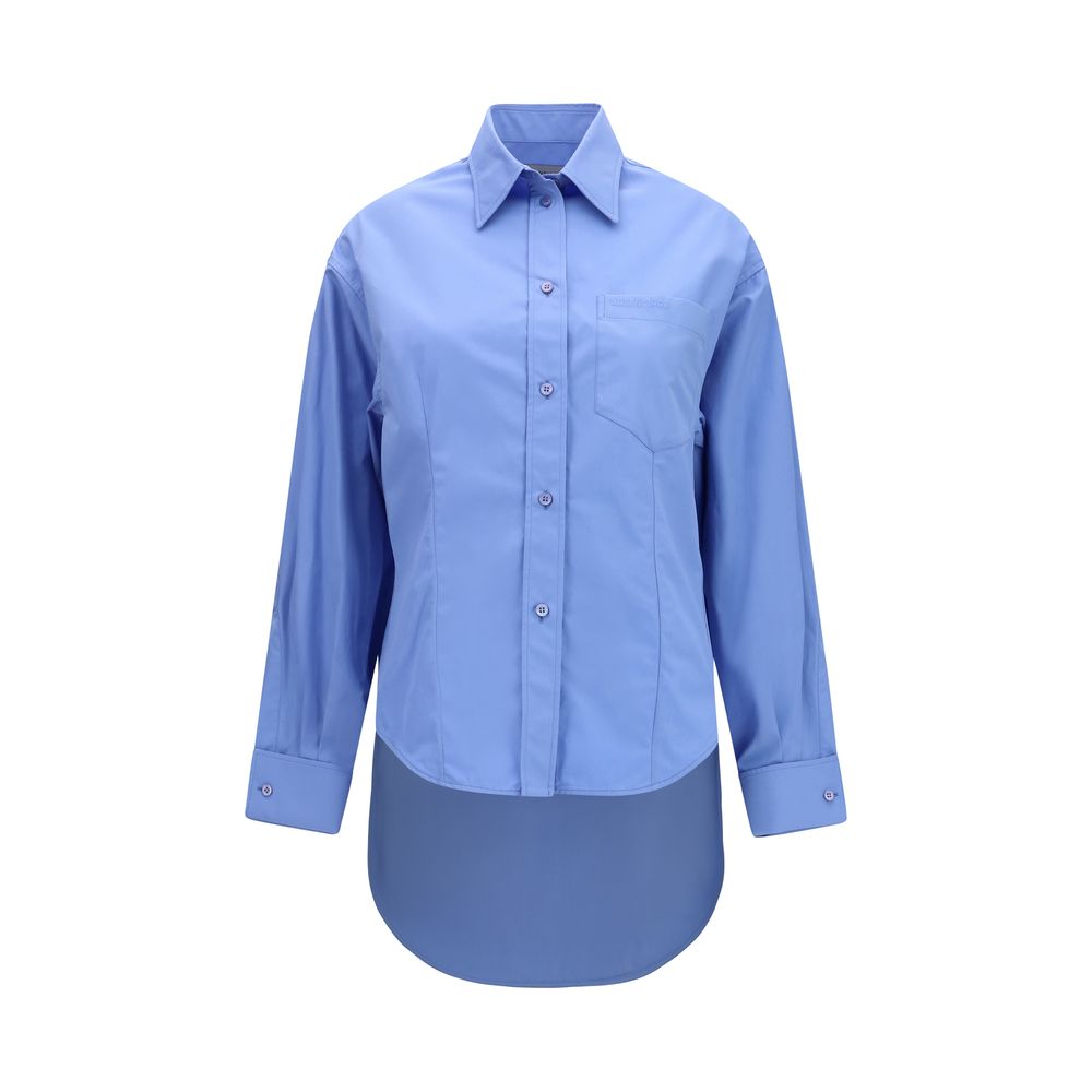 Blaues Baumwollhemd mit asymmetrischem Design