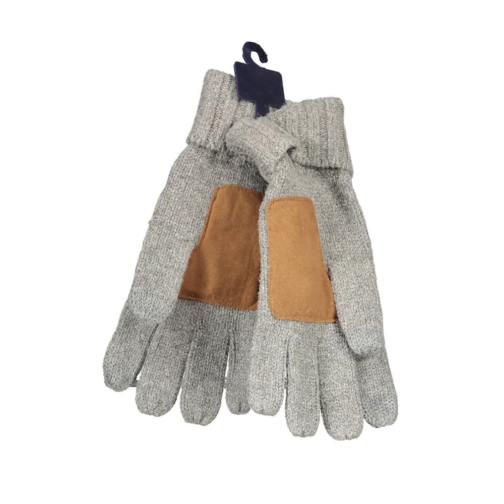 Gray Wool Men's Gloves with Embroidery Detail