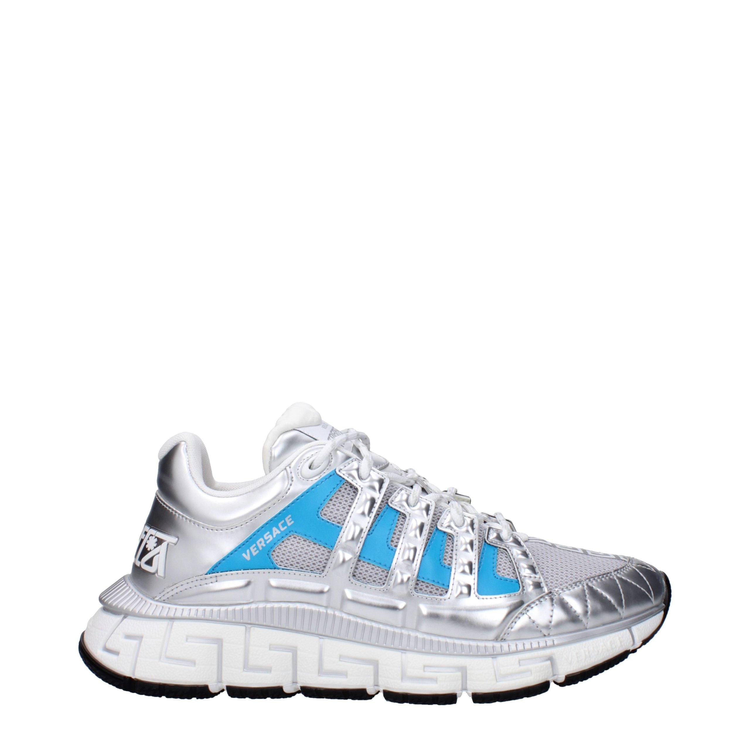 Silver Synthetic Athletic Sneakers with Logo Detail