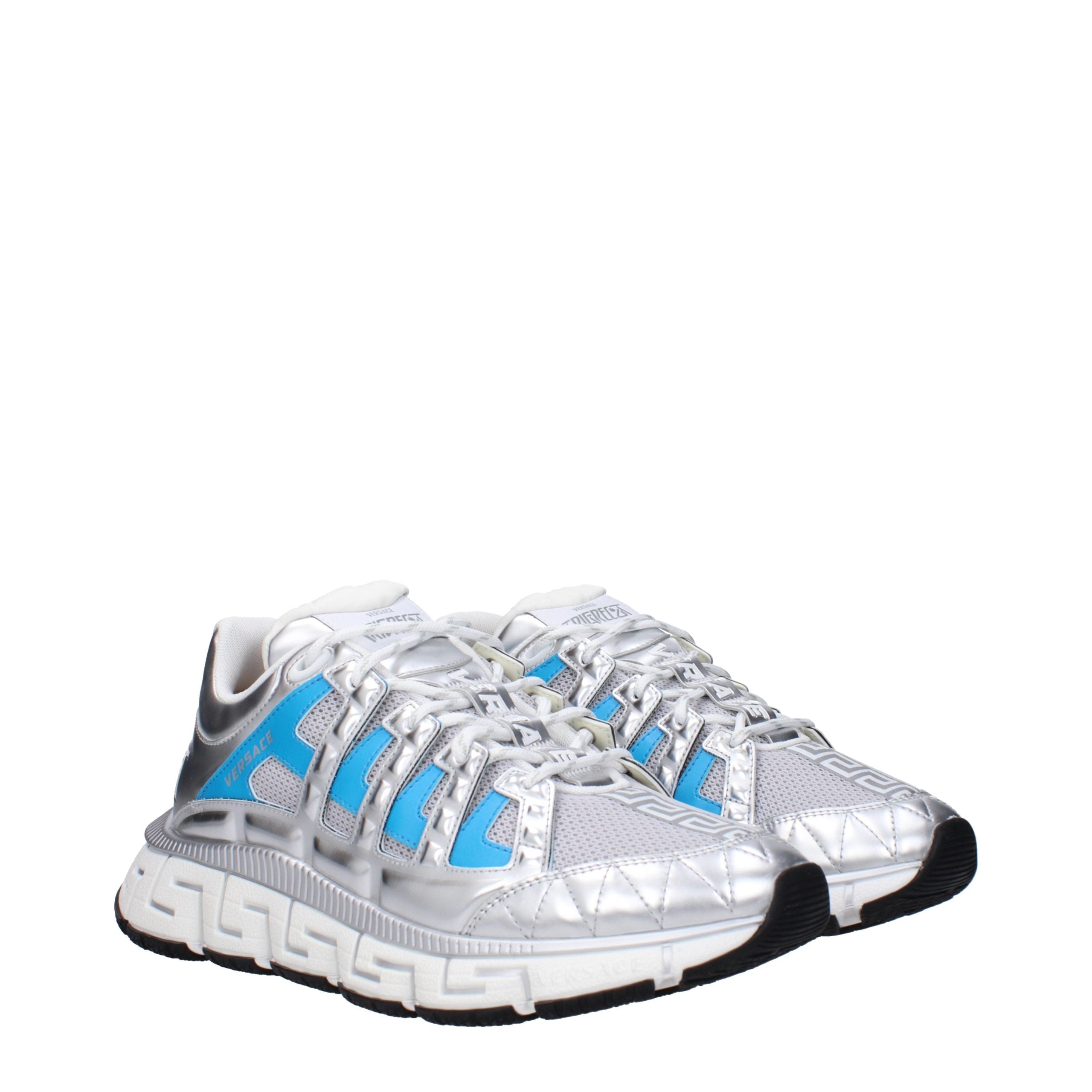 Silver Synthetic Athletic Sneakers with Logo Detail