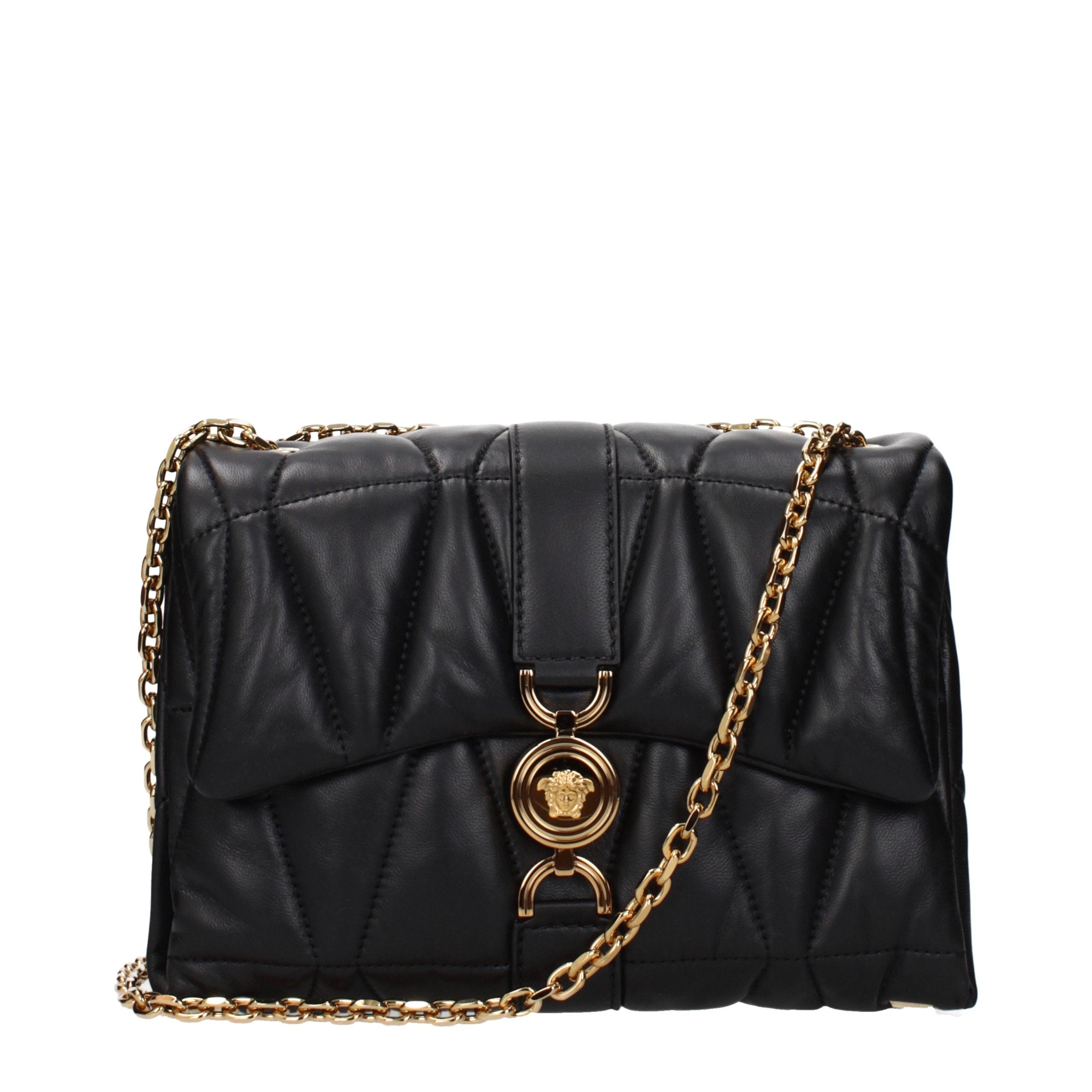 Schwarze Leder-Umhängetasche mit Rückenlogo von Versace