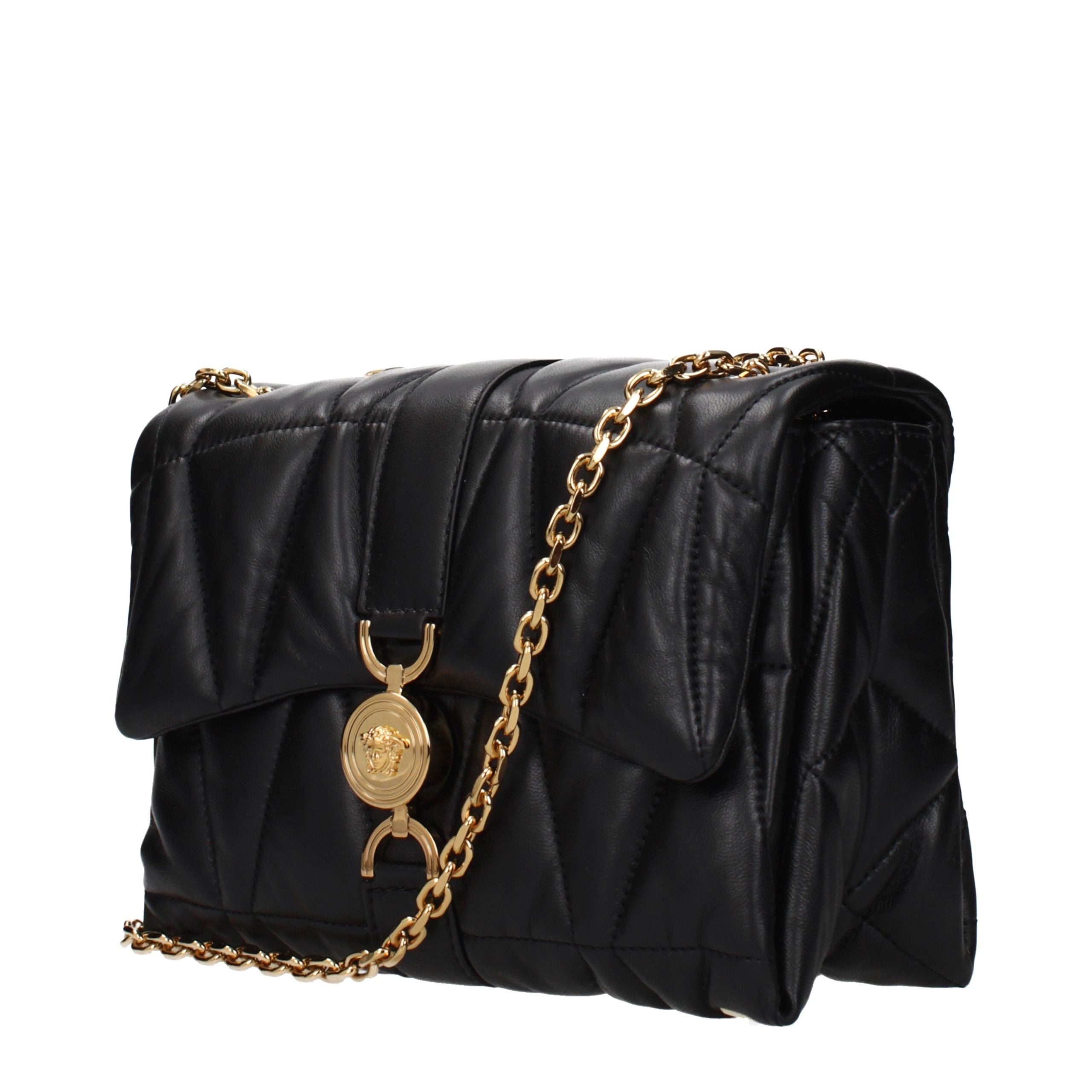 Schwarze Leder-Umhängetasche mit Rückenlogo von Versace