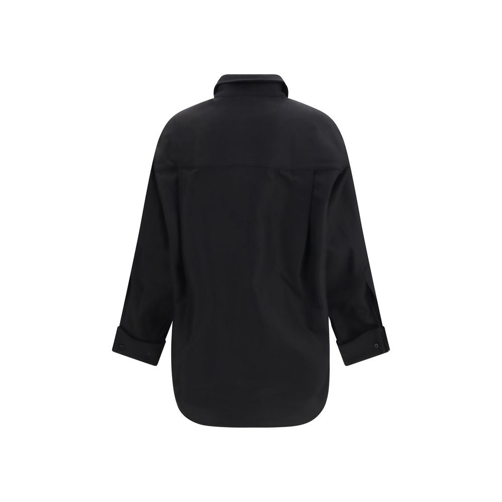 Schwarzes oversized Baumwollhemd mit gesticktem Logo