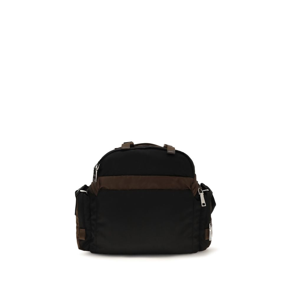 Brown Leather-Trim Synthetic Shoulder Bag