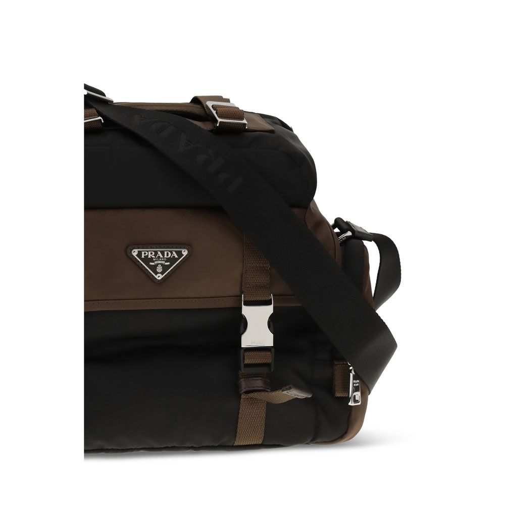 Brown Leather-Trim Shoulder Bag with Adjustable Strap