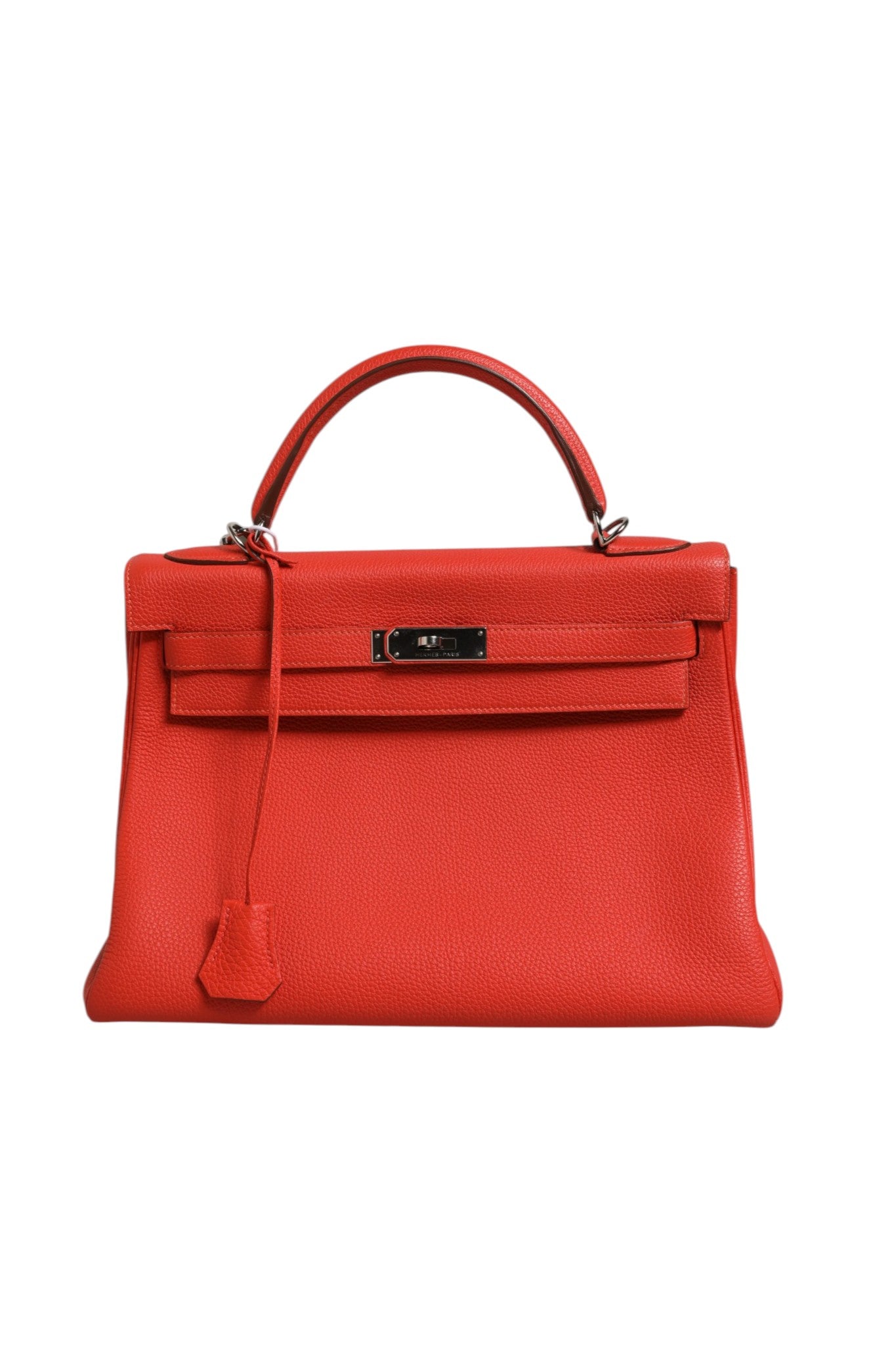 Hermès Orange Kelly 32 Leather Two-Way Handbag Palladium Hardware