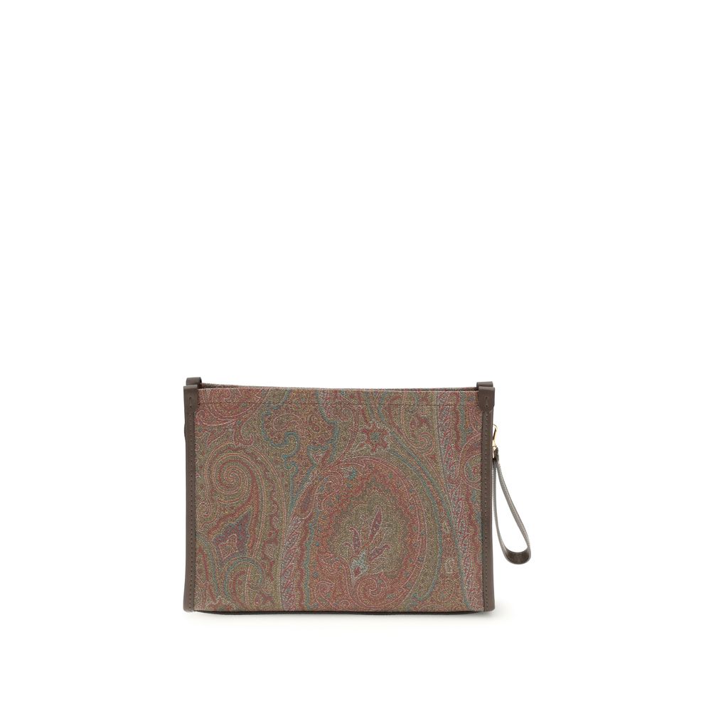 Multicolor Cotton Clutch Bag with Leather Details