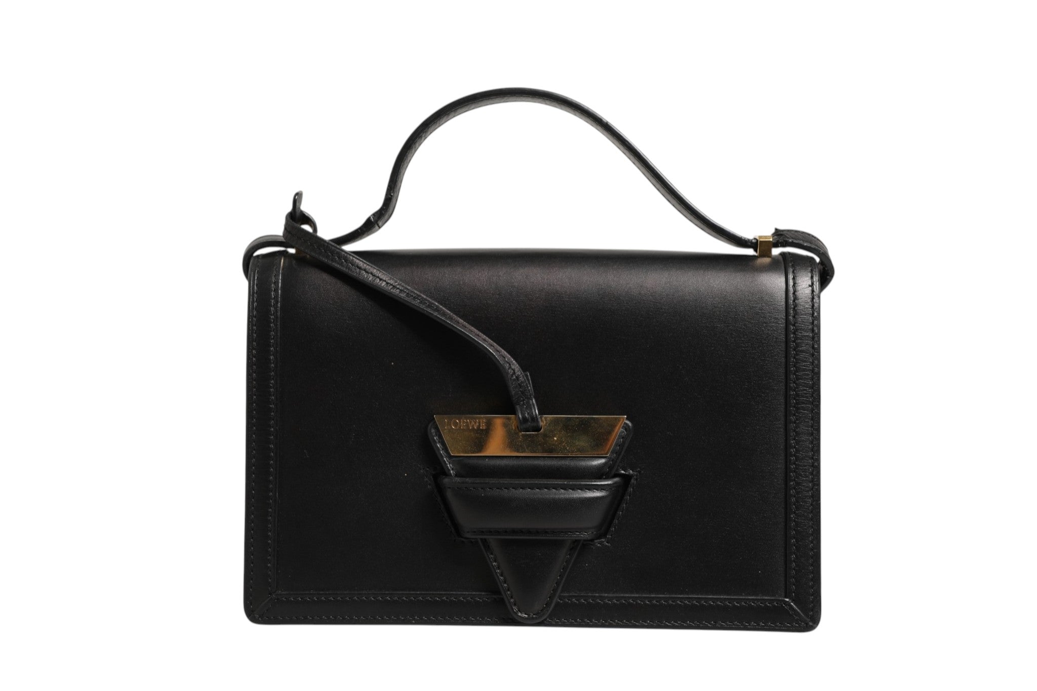 Schwarze Leder-Schultertasche Barcelona, mittelgroß