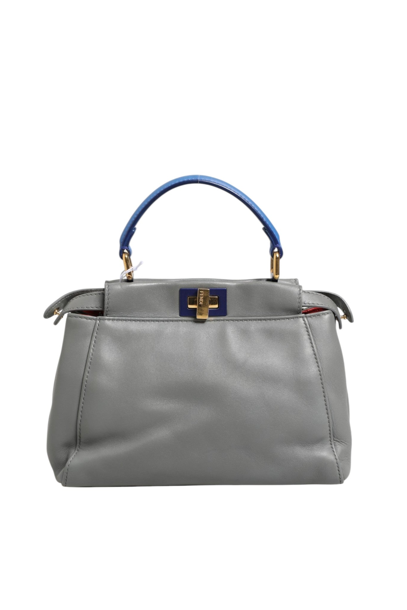 Blaue, graue Mini Peekaboo Ledertasche mit Riemen