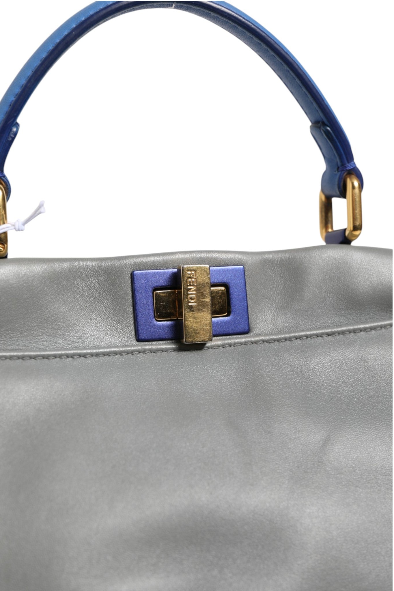 Blaue, graue Mini Peekaboo Ledertasche mit Riemen