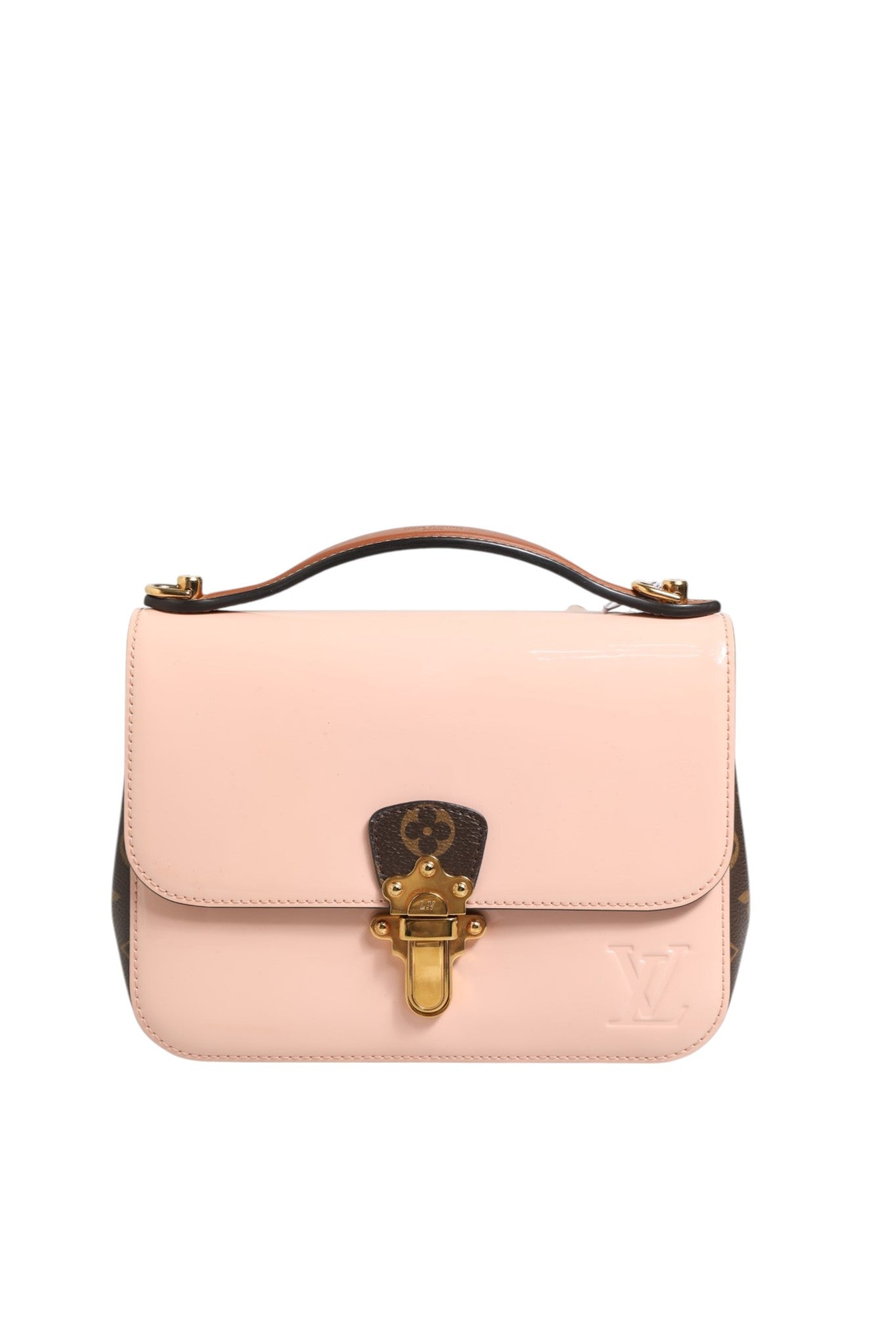 Pink Leather Vernis Monogram Cherrywood BB Shoulder Bag