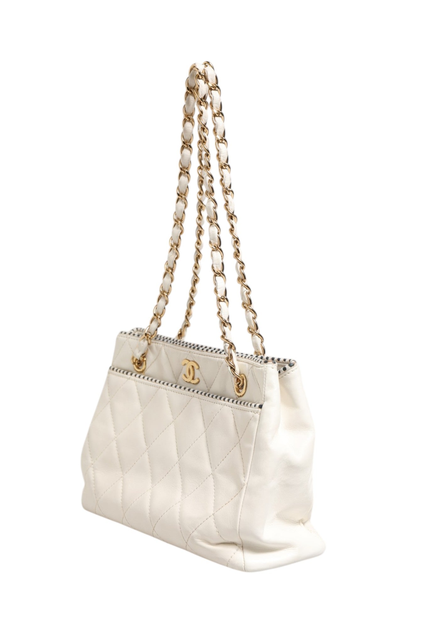 White Leather Quilted Mini Bag 22 by Chanel
