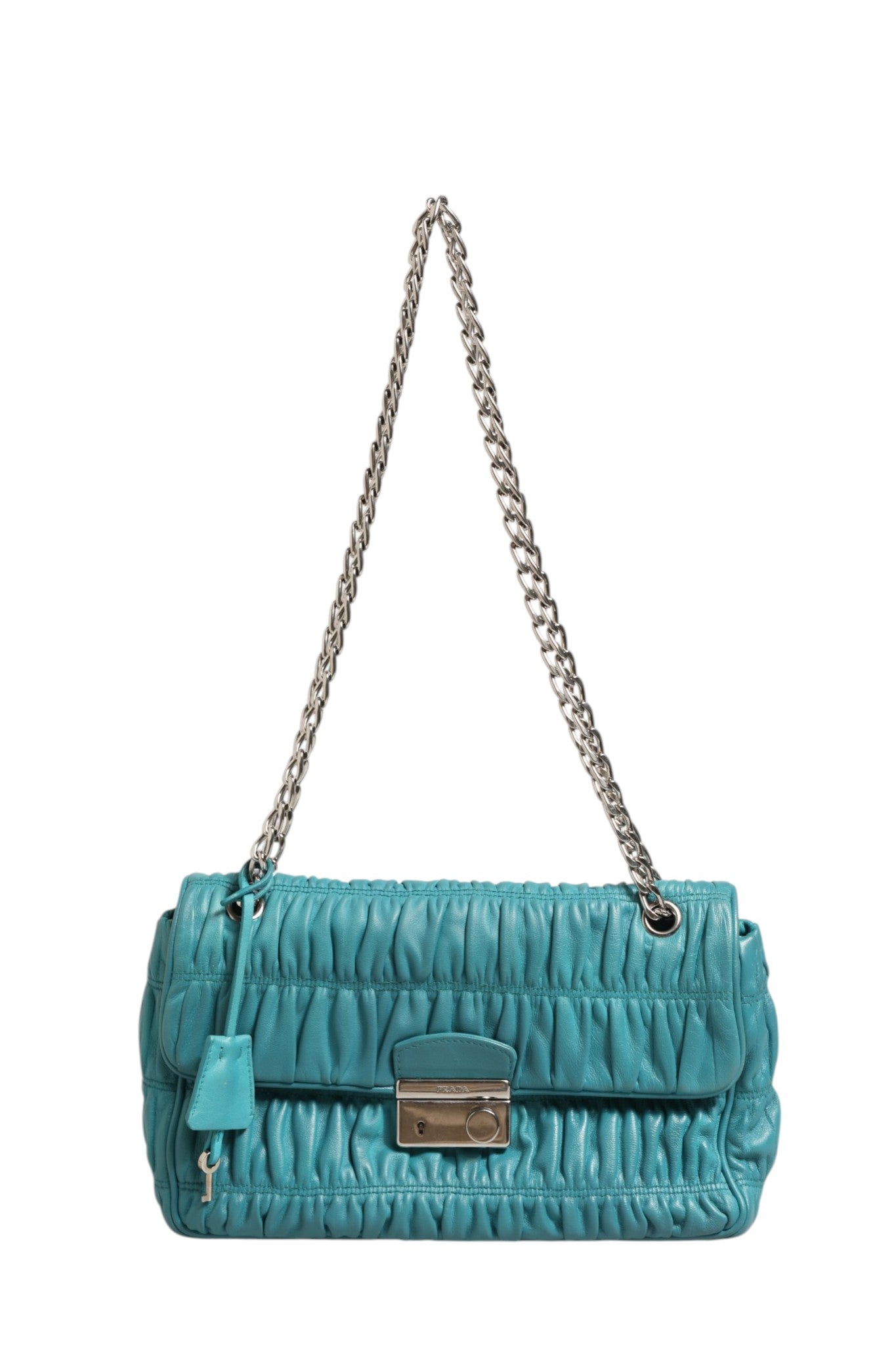 Blaue Leder Nappa Gaufre Überschlagtasche 28 cm