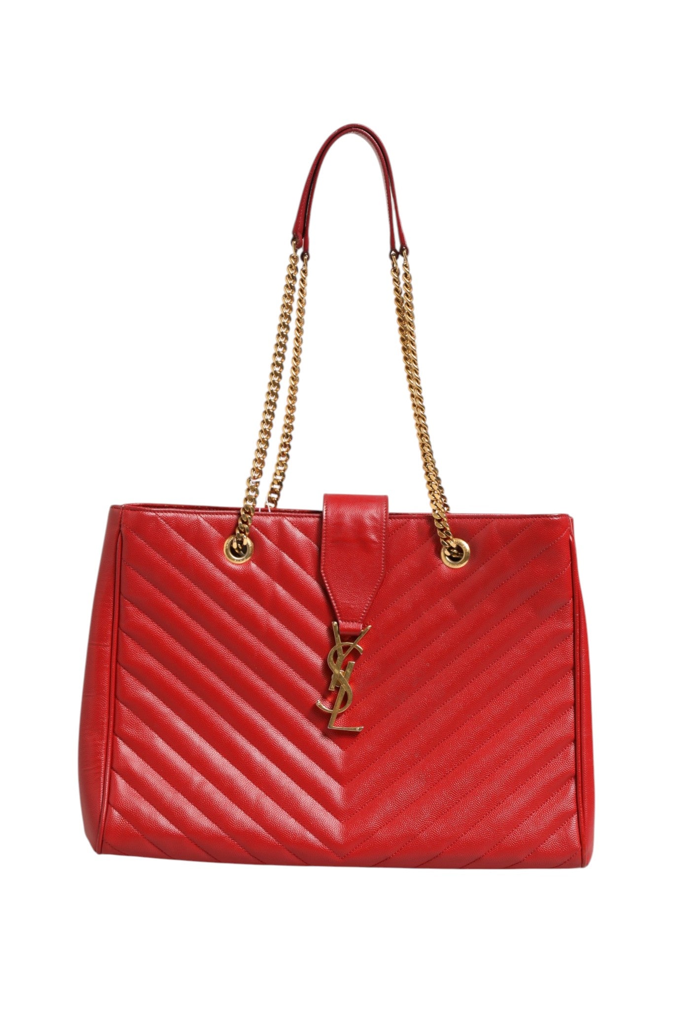 Red Chevron Quilted Leather Monogram Tote Bag