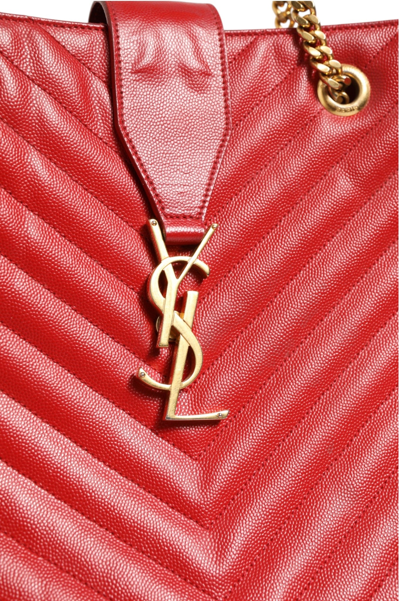 Red Chevron Quilted Leather Monogram Tote Bag