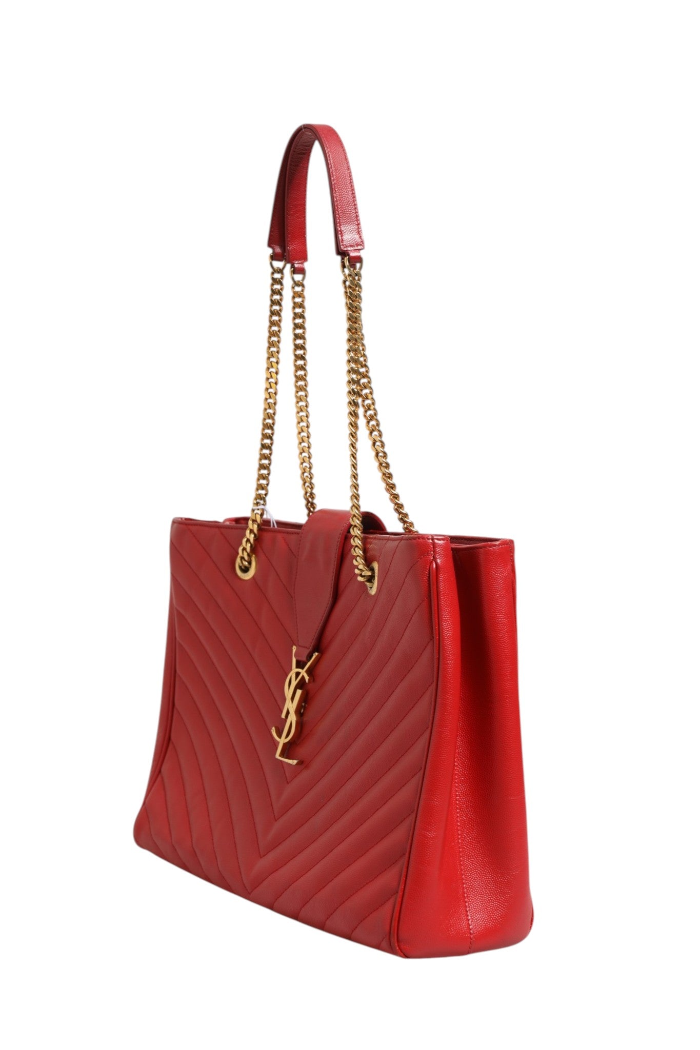 Sac cabas Saint Laurent Monogram rouge matelassé à chevrons en cuir grainé