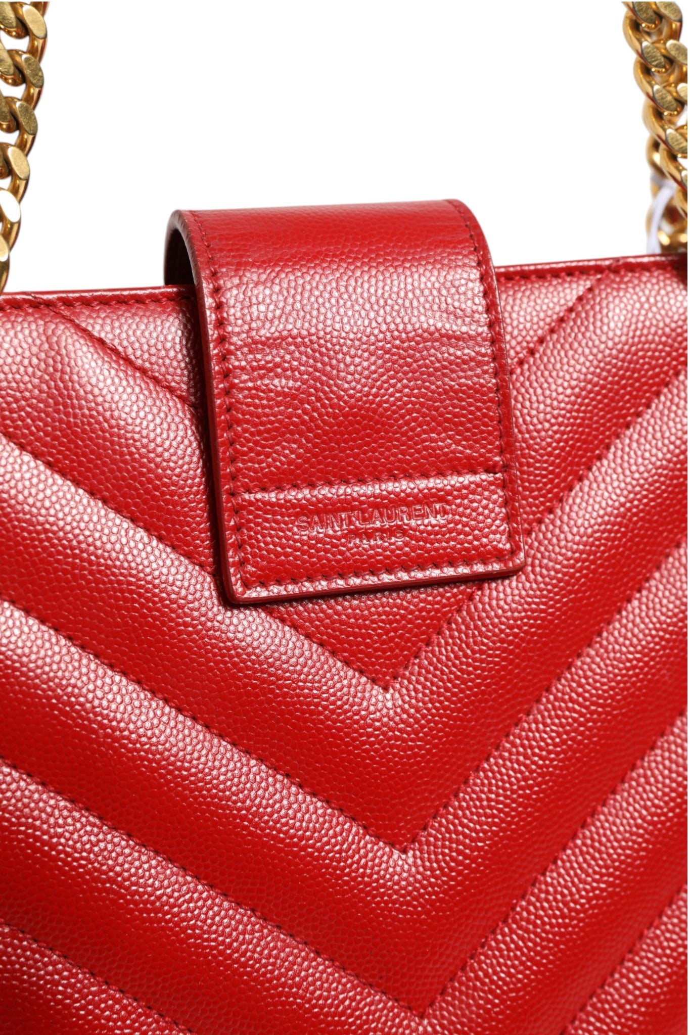 Sac cabas Saint Laurent Monogram rouge matelassé à chevrons en cuir grainé