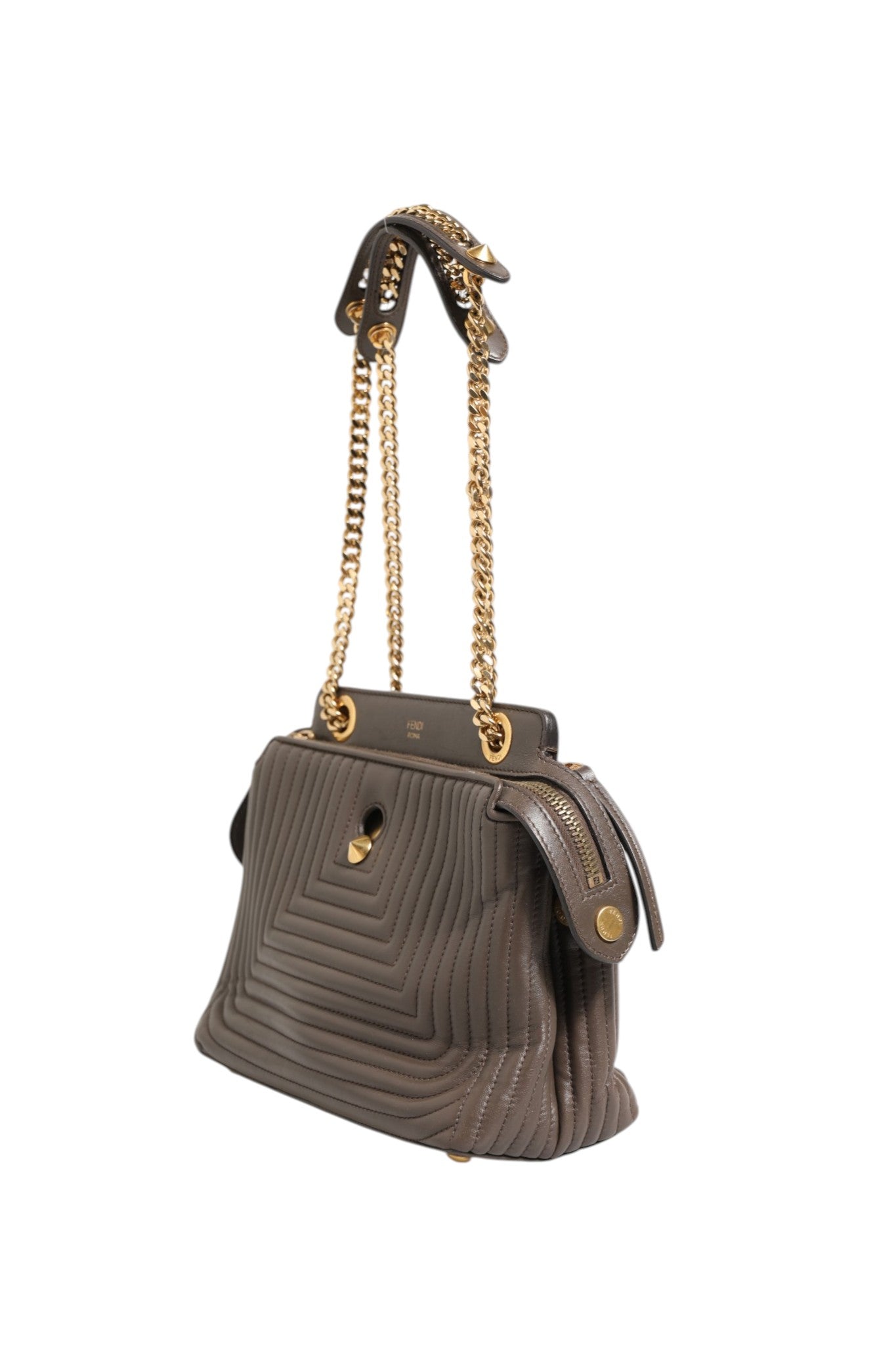 Sac porté épaule Fendi Dotcom Click petit format en cuir d'agneau matelassé marron