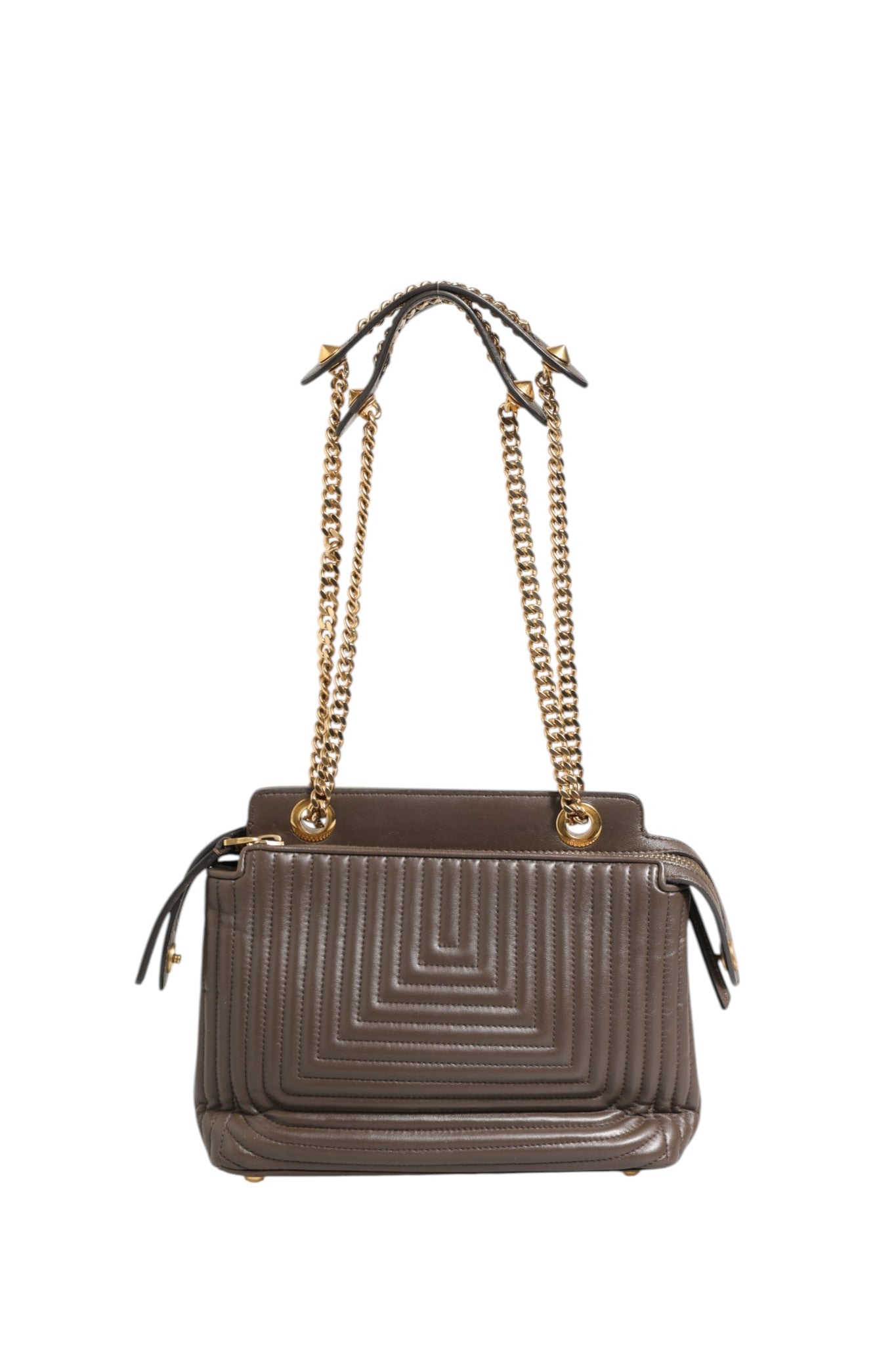 Sac porté épaule Fendi Dotcom Click petit format en cuir d'agneau matelassé marron