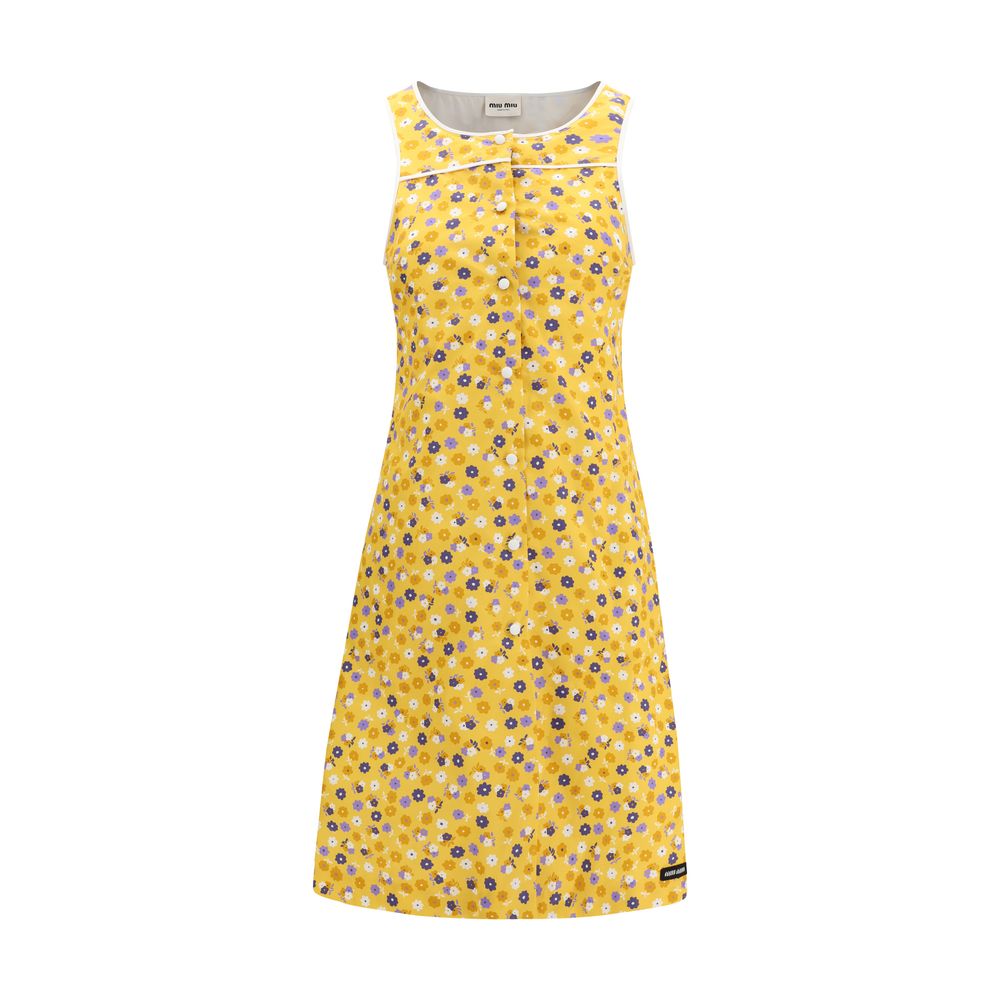 Zweifarbiges Baumwollkleid mit Blumenmuster und Taschen