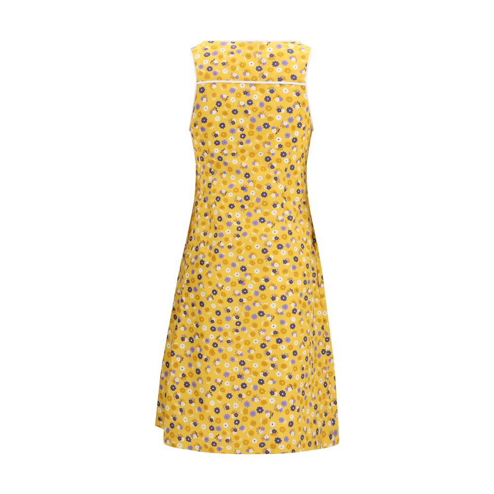 Zweifarbiges Baumwollkleid mit Blumenmuster und Taschen