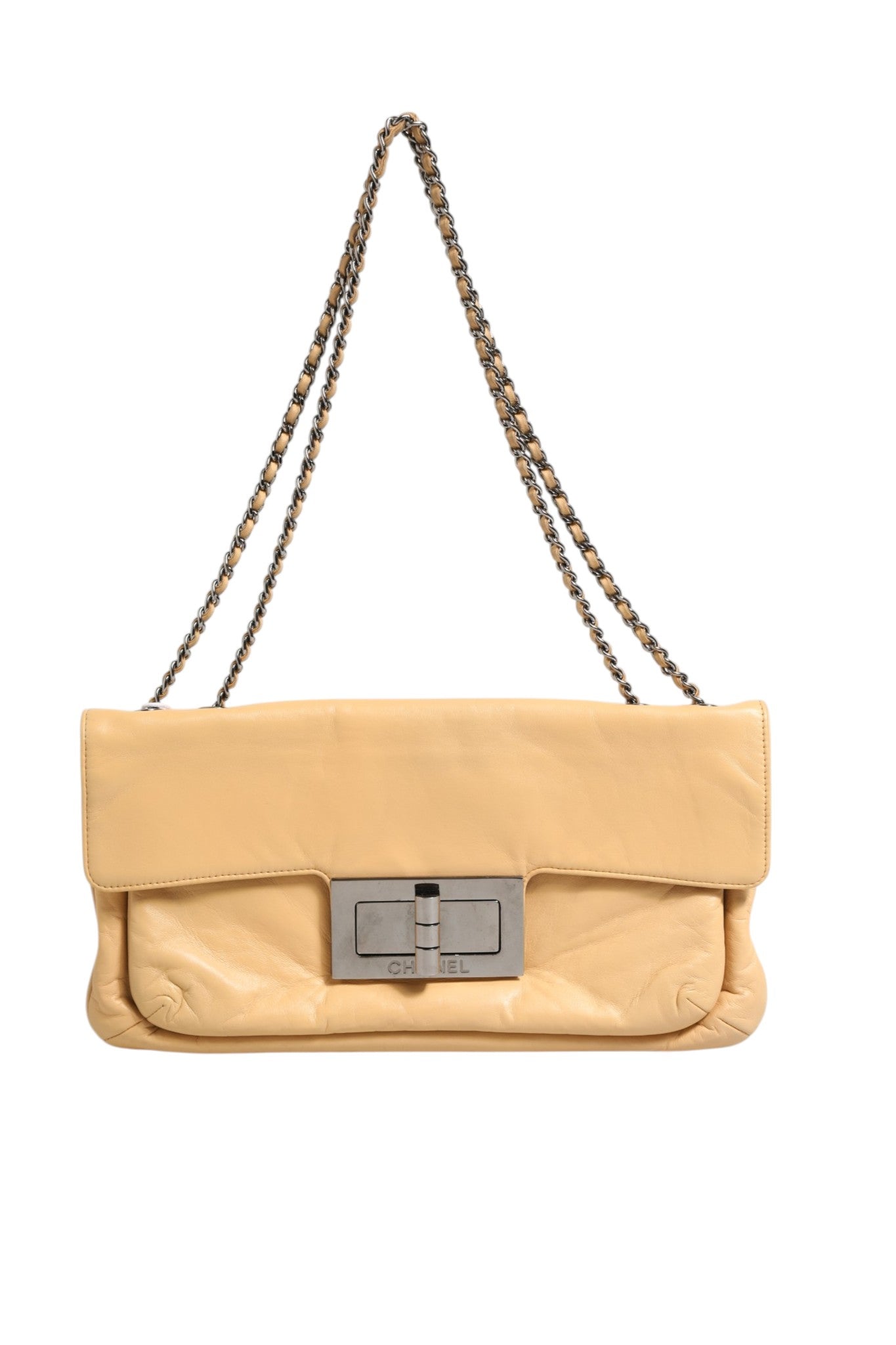 Beige Leather Giant Reissue Mademoiselle Lock Flap Bag
