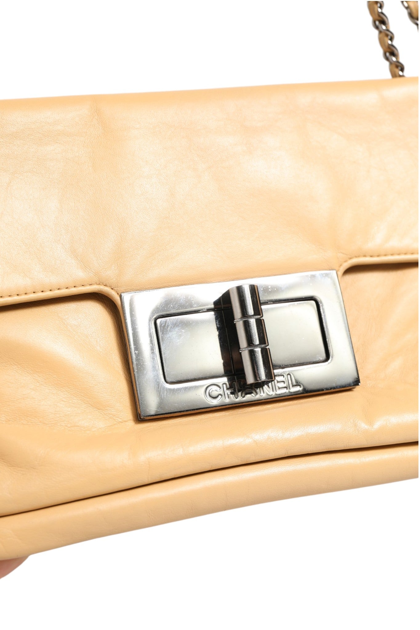 Beige Leather Giant Reissue Mademoiselle Lock Flap Bag