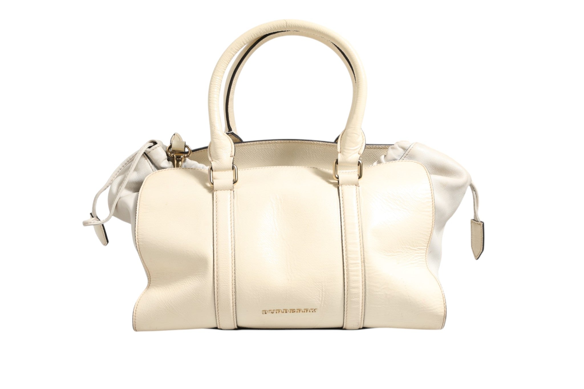 Off White Leather Tote Bag with Strap, Large
