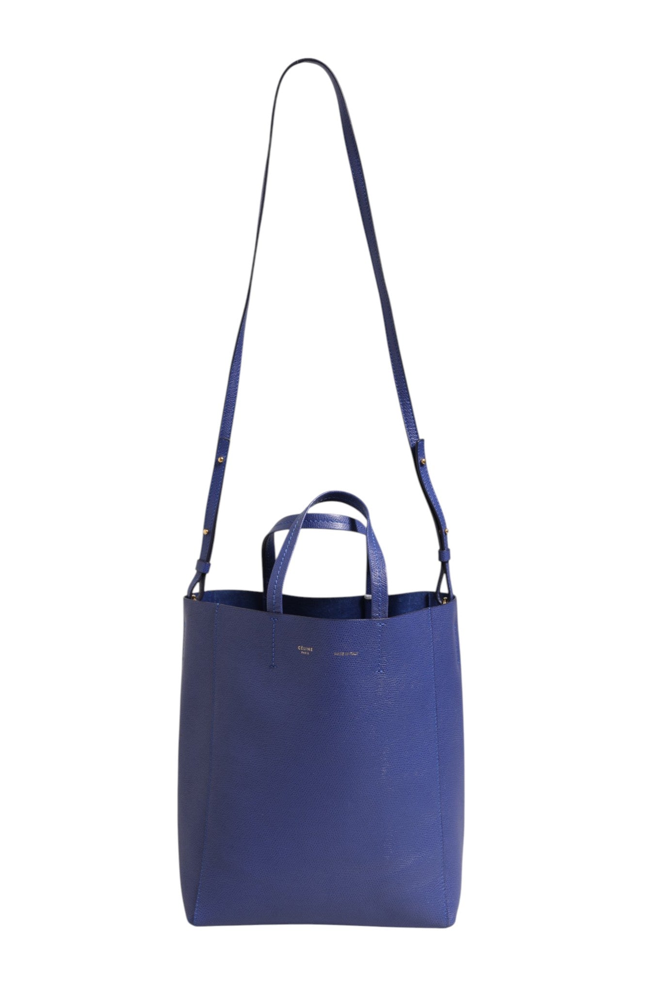Blaue Ledertasche mit goldenen Details