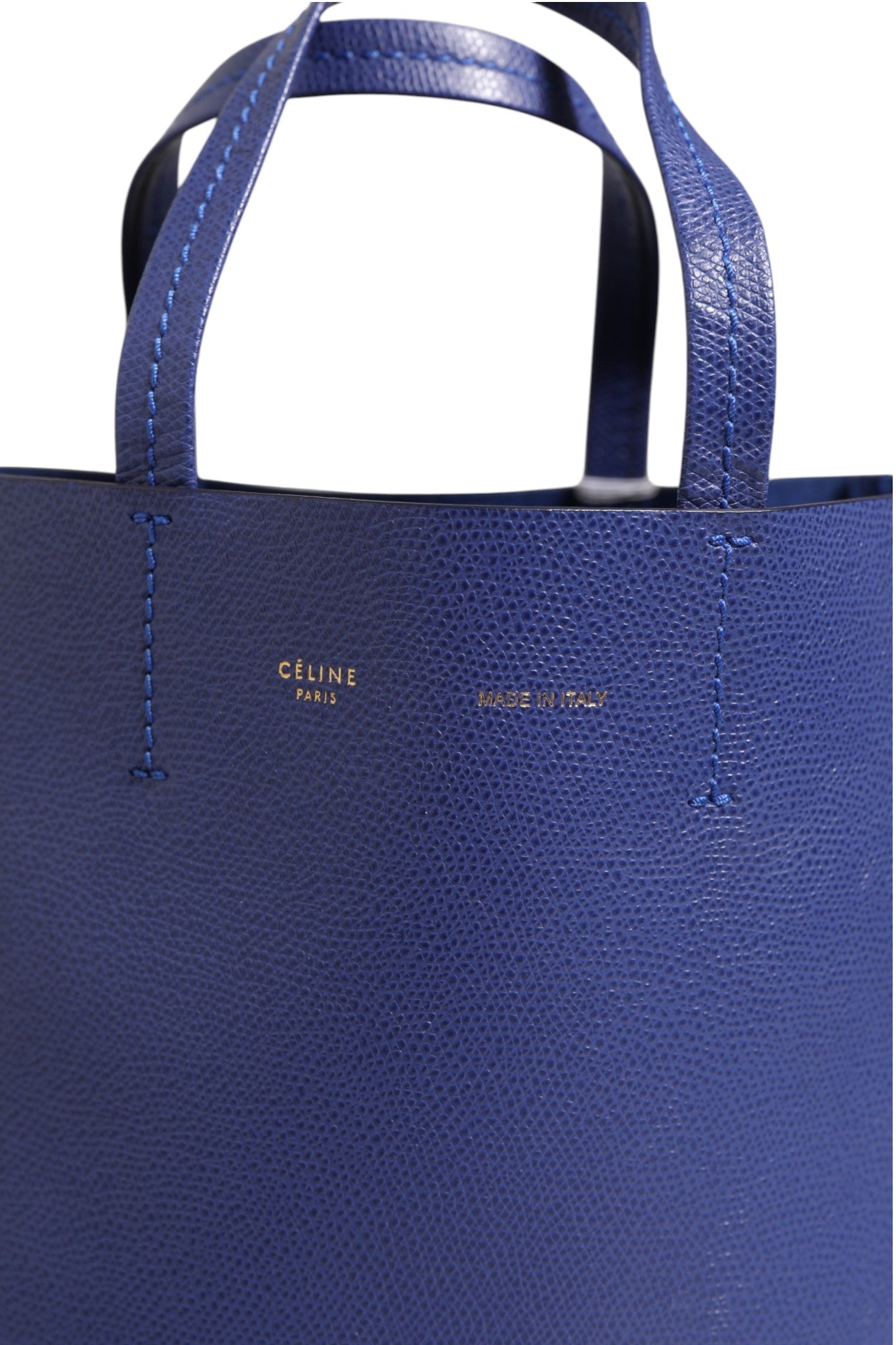 Blaue Ledertasche mit goldenen Details