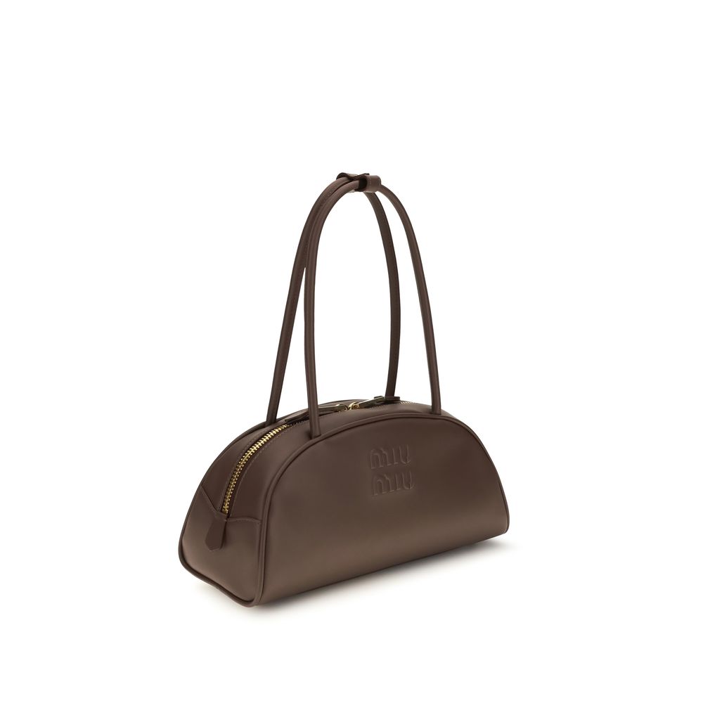 Brown Leather Shoulder Bag with Gold Hardware