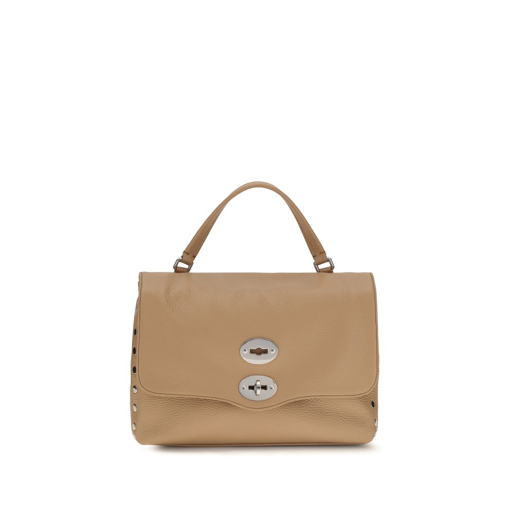 Beige Leather Postina Daily Handbag with Twist-Lock Closure