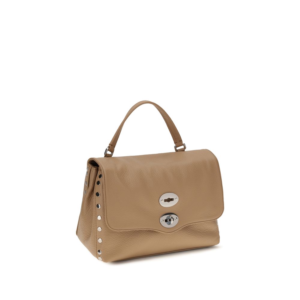 Beige Leather Postina Daily Handbag with Twist-Lock Closure