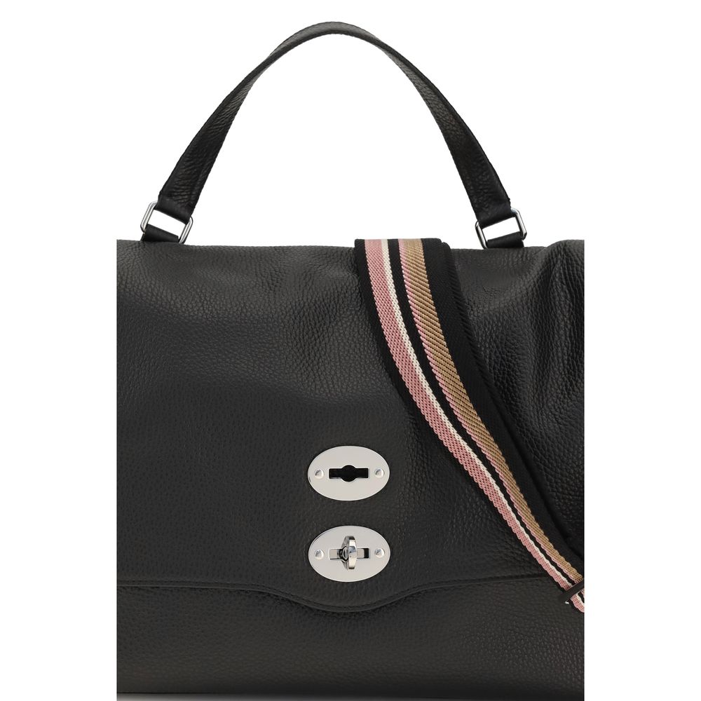 Handtasche aus schwarzem Rindsleder mit Drehverschluss
