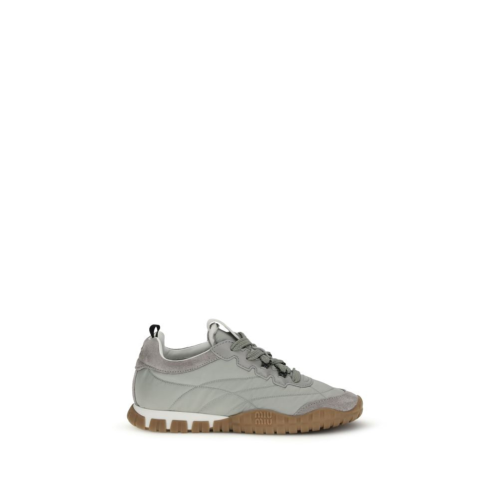 Gray Leather and Synthetic Athletic Sneakers