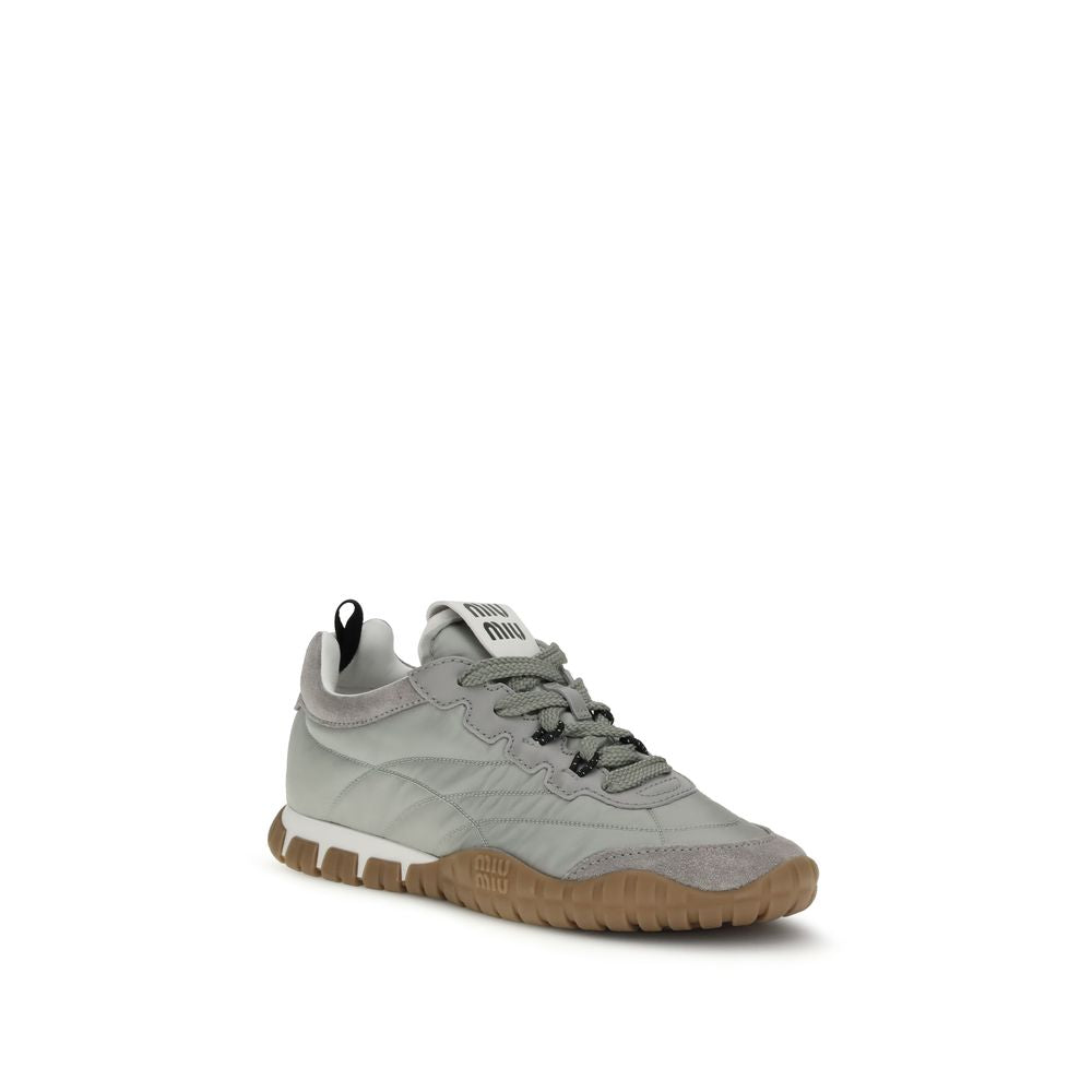 Gray Leather and Synthetic Athletic Sneakers