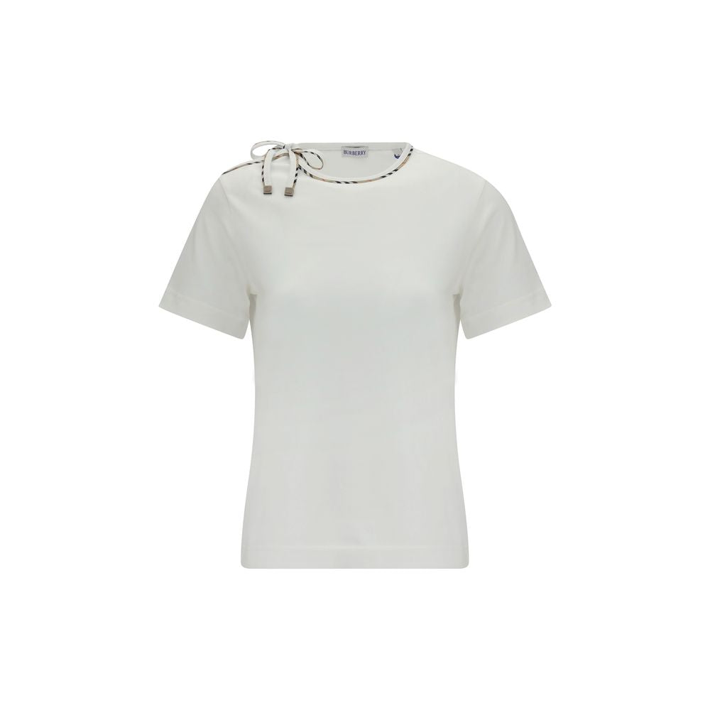 White Cotton T-Shirt with Lace-Up Sleeve Detail