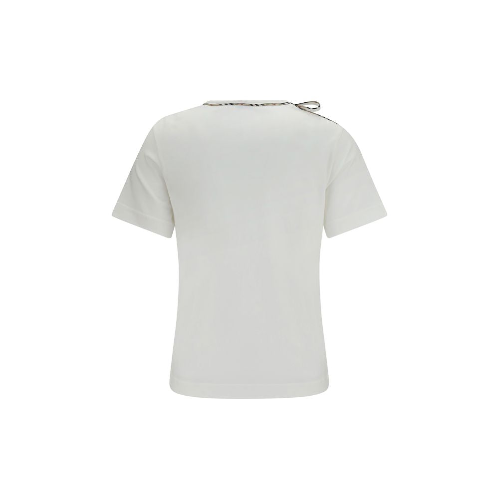 White Cotton T-Shirt with Lace-Up Sleeve Detail