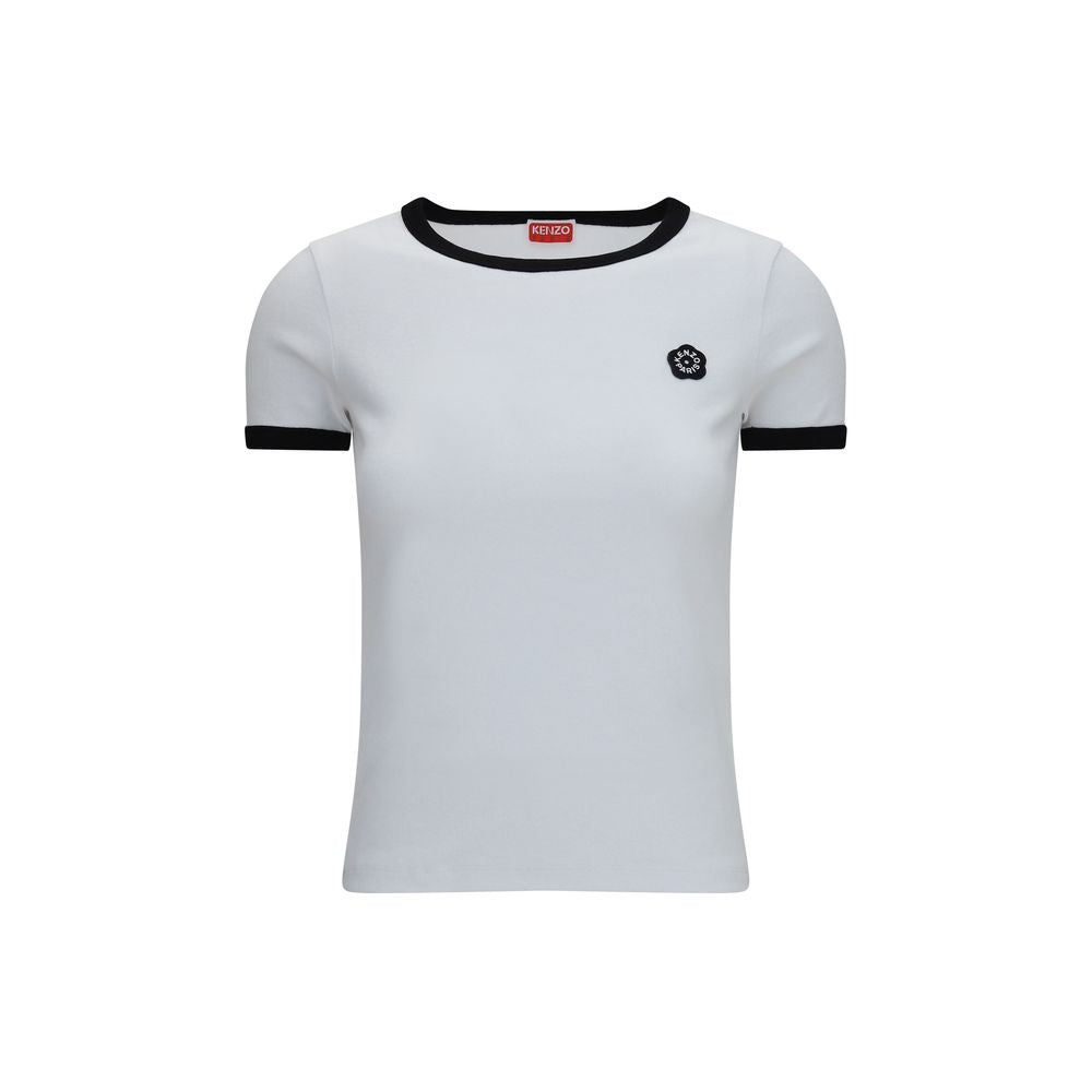 White Cotton T-Shirt with Boke Flower Embroidery