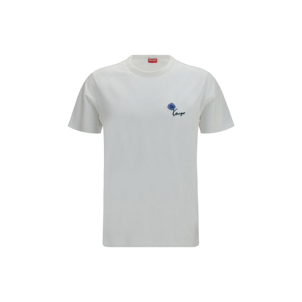 White Cotton T-Shirt with Kenzo Tulip Embroidery