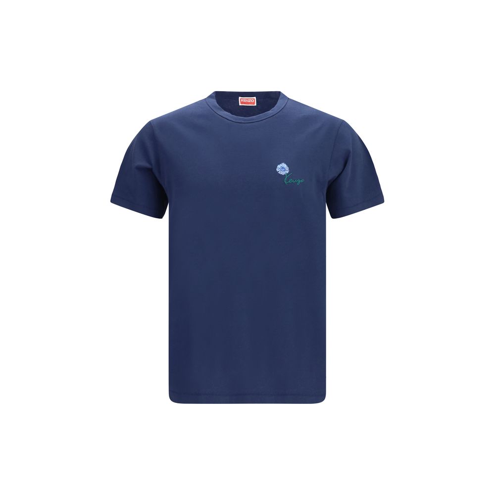 Blaues Baumwoll-T-Shirt mit Kenzo-Tulpenstickerei