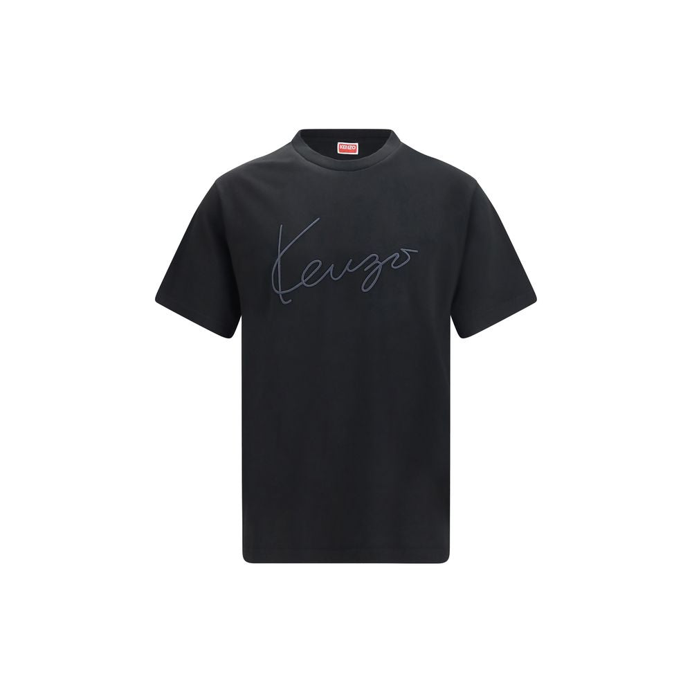 Schwarzes Baumwoll-T-Shirt mit gesticktem Kenzo-Logo