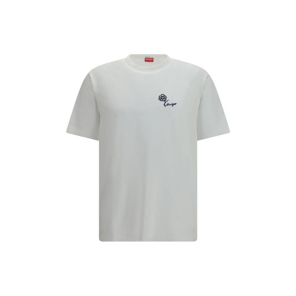 White Cotton T-Shirt with Kenzo Tulip Embroidery