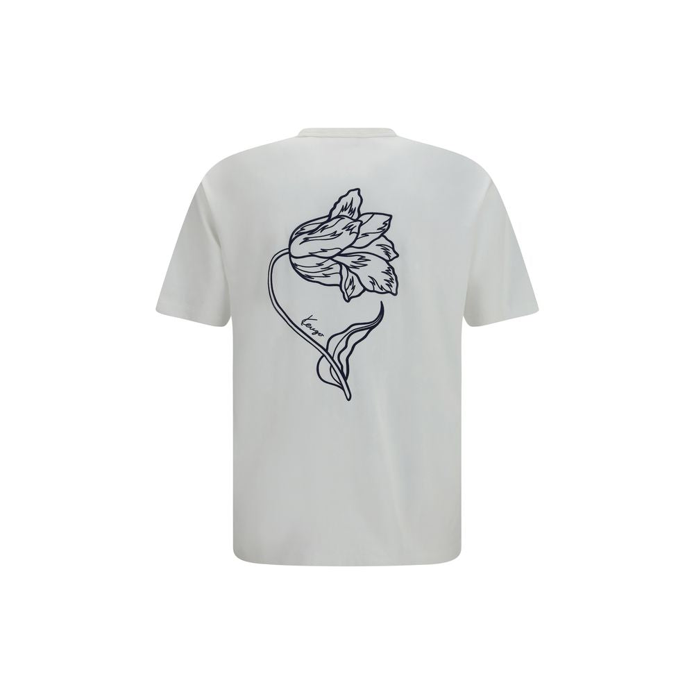 White Cotton T-Shirt with Kenzo Tulip Embroidery