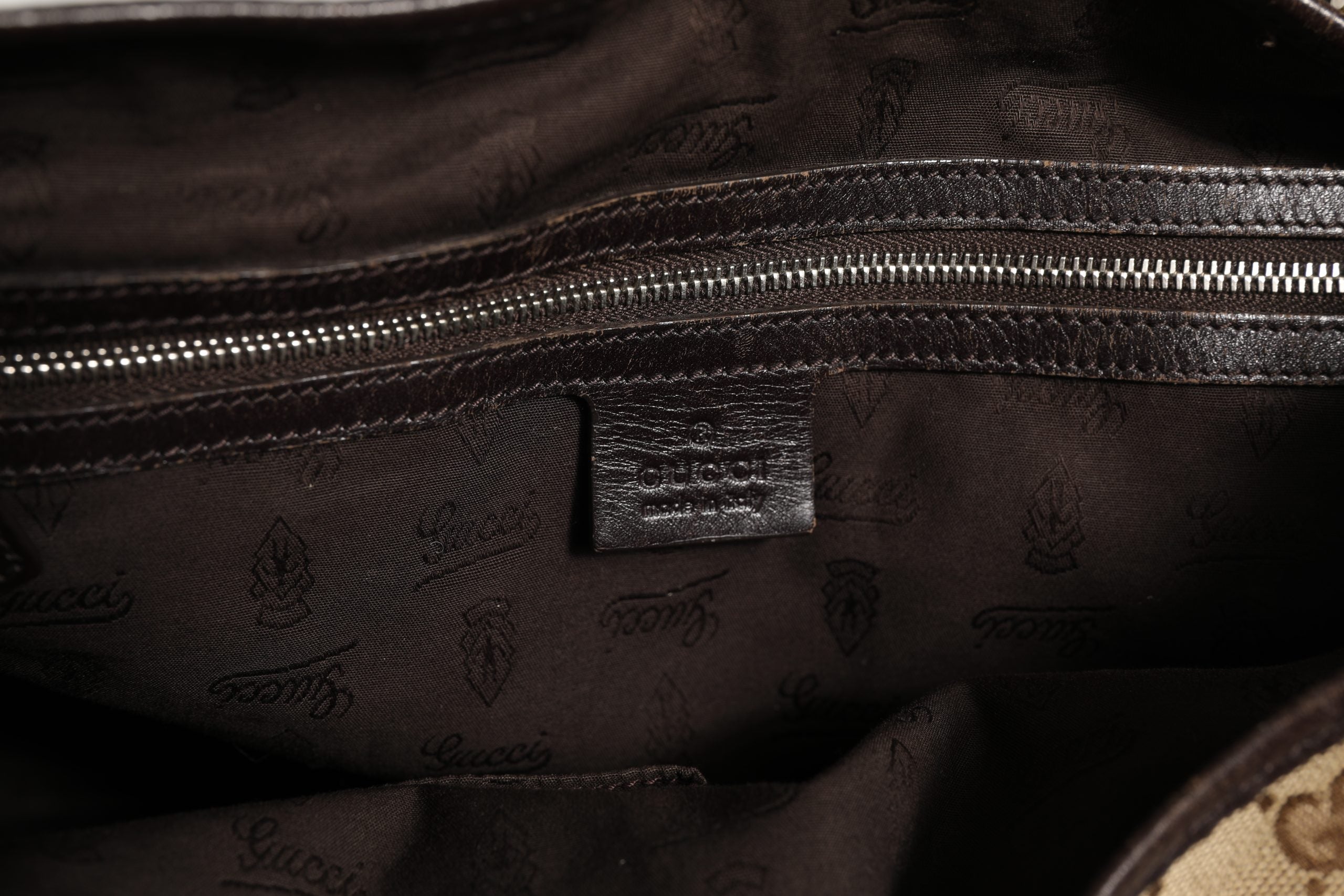 Beige and Black Leather Trim Medium Tote Bag