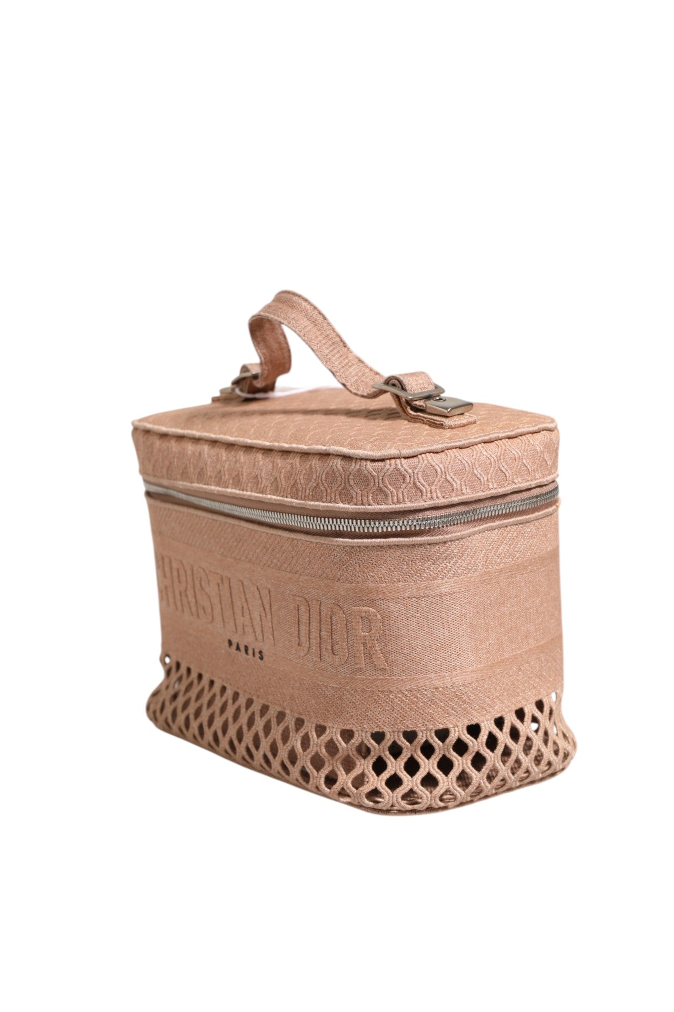 Powder Pink Dior Travel Vanity Case with Mesh Embroidery