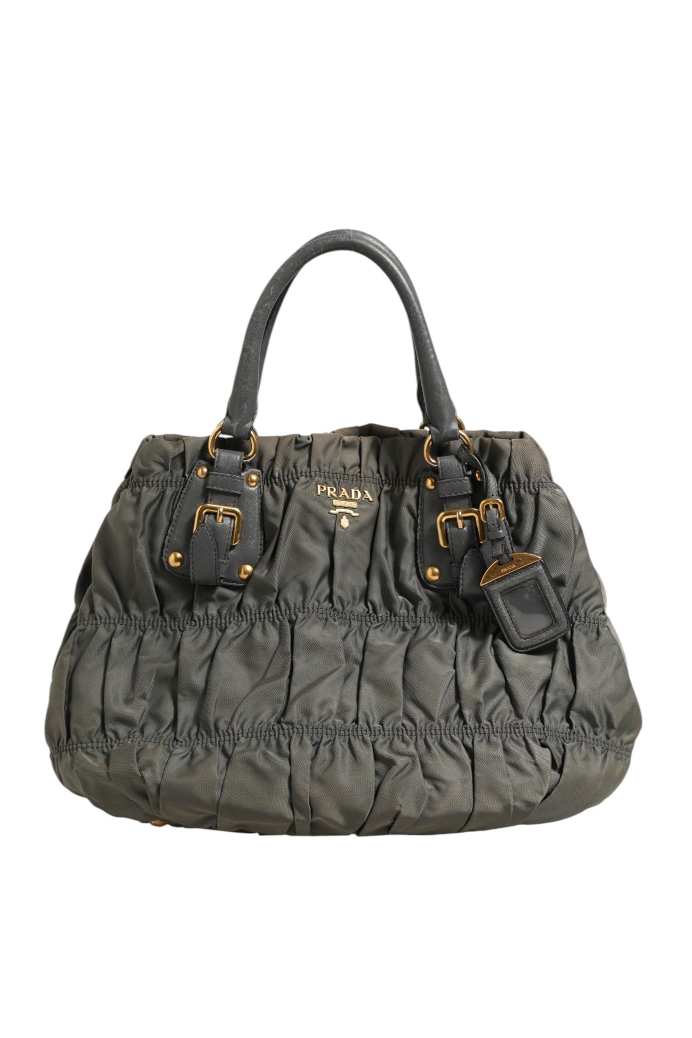 Gray Synthetic Gaufre Tote Bag with Strap