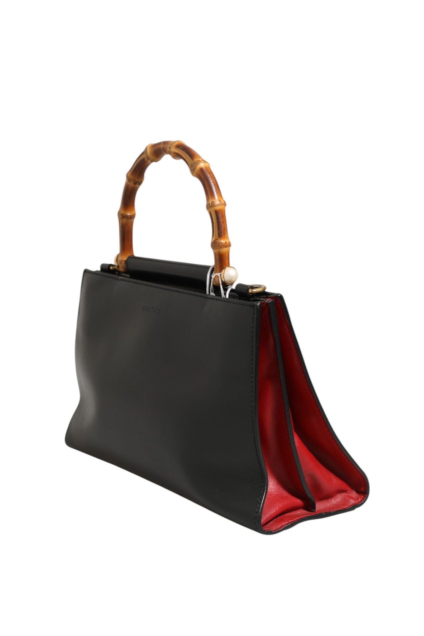 Black Leather Bamboo Top Handle Bag 30cm