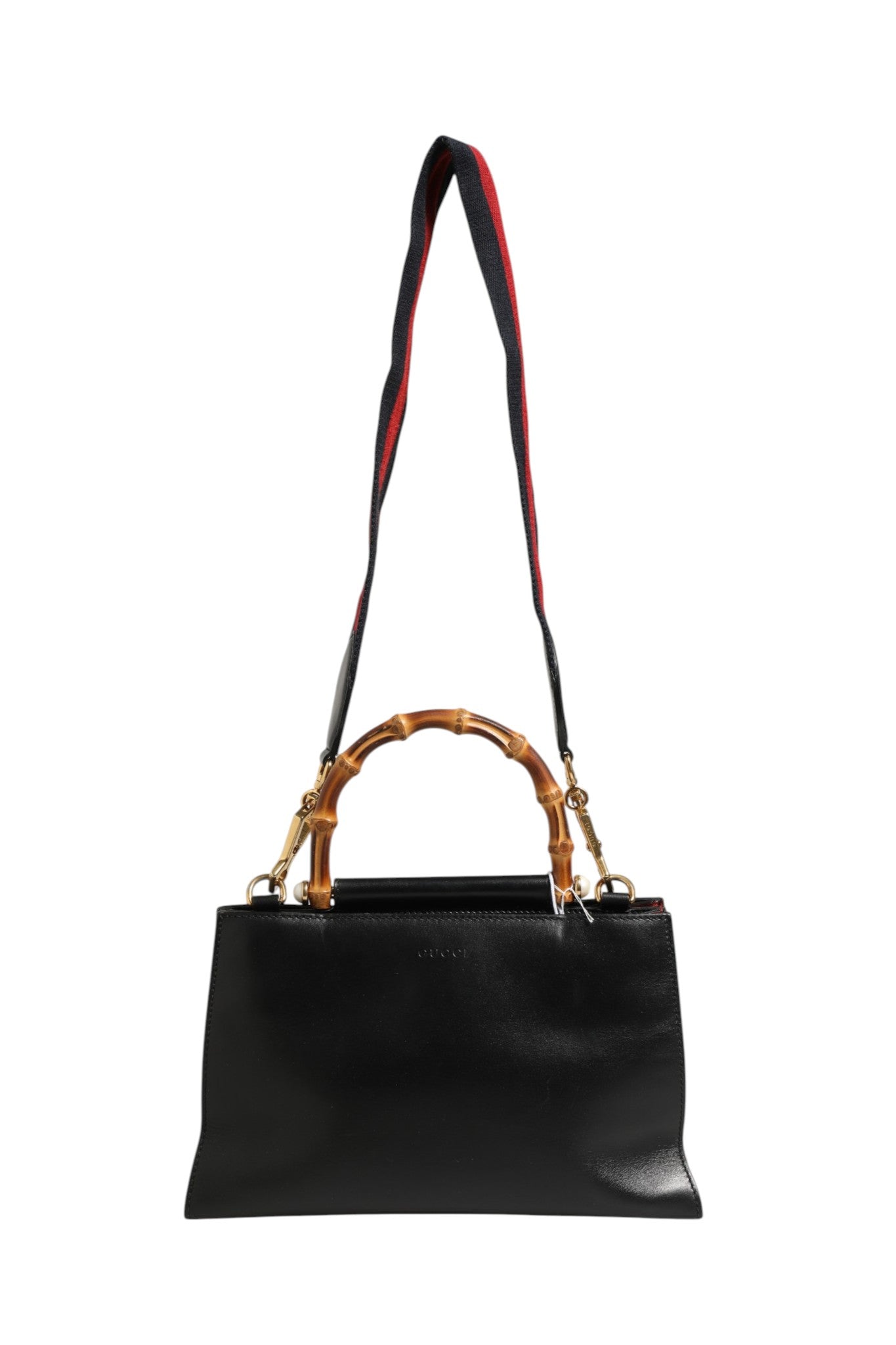 Black Leather Bamboo Top Handle Bag 30cm
