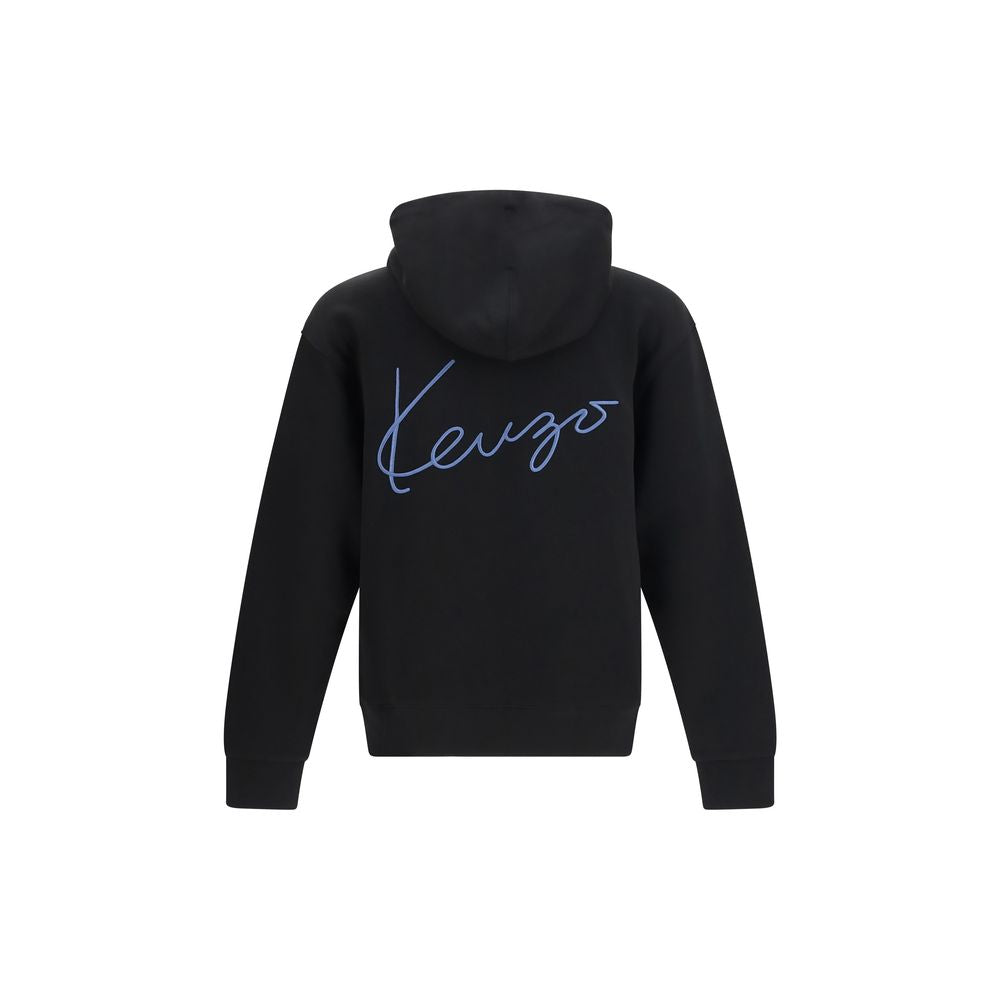 Schwarzer Baumwoll-Kapuzenpullover mit Reißverschluss und gesticktem Signature-Logo
